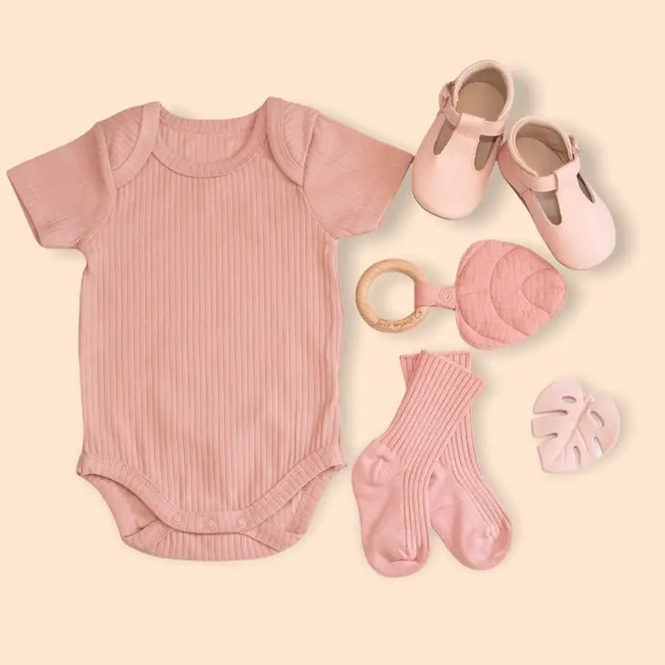 Organic Ribbed Cotton Short Sleeve Baby Bodysuits By Little Organic Co.