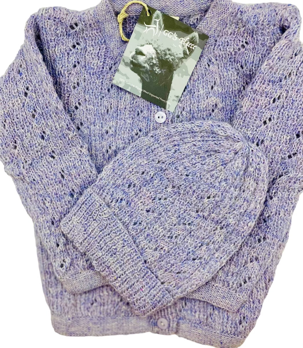 Cozy And Chic: 100% Baby Alpaca Cardigan and Hat Set for Infants