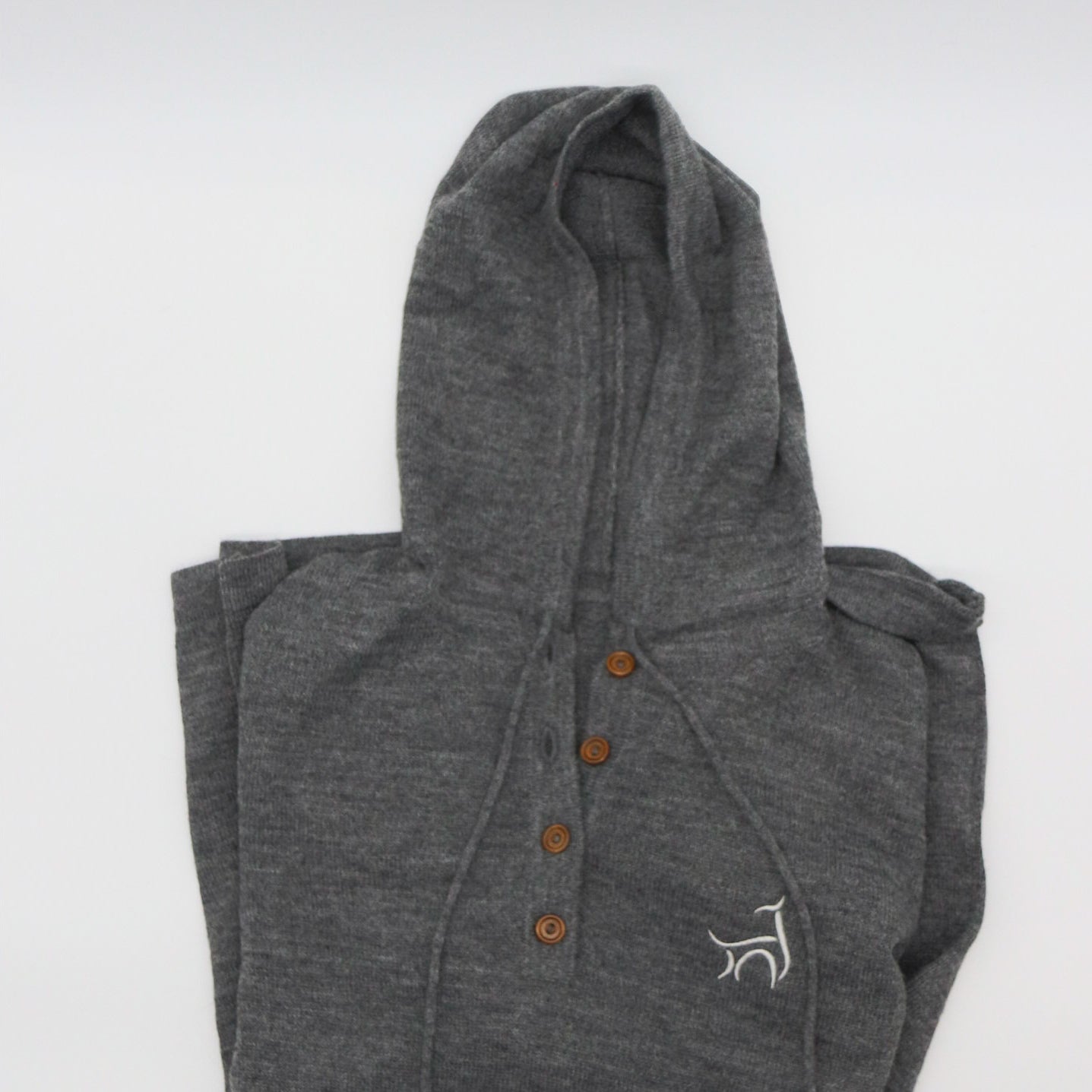 100% BABY ALPACA 4 BUTTON PULL-OVER HOODED LONG SLEEVE SWEATER SHIRT