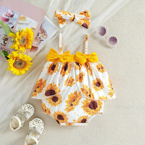 Summer Sweetness: Baby Girl Sunflower Strappy Romper