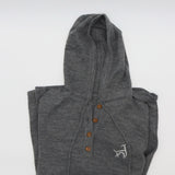 100% BABY ALPACA 4 BUTTON PULL-OVER HOODED LONG SLEEVE SWEATER SHIRT